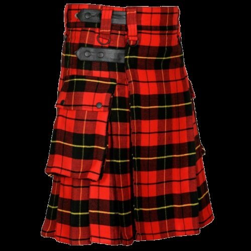 New Wallace Tartan Men's Scottish Tartan Utility Modern Kilt with Pockets