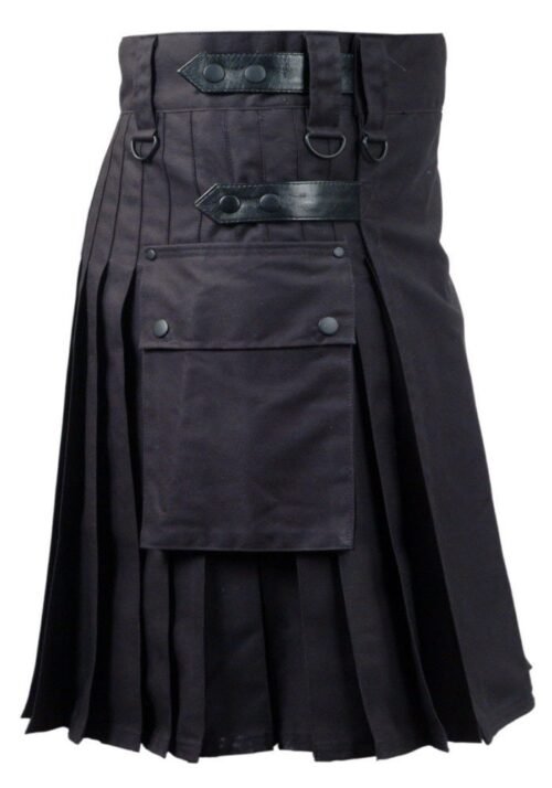 New cotton black pocket kilt