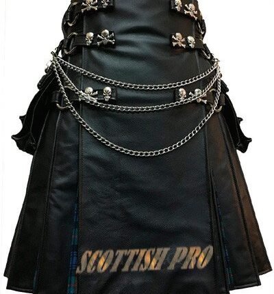 Interchangeable Black Leather Cargo Utility Kilt