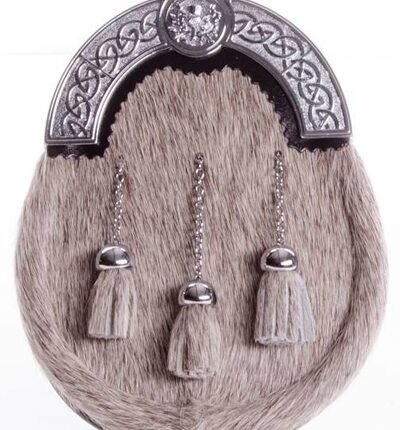 Dress Sporran, Grey Pony Skin, Thistle Designed Top