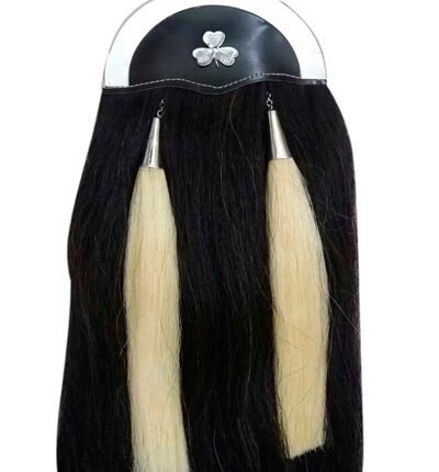 BLACK HORSE HAIR KILT SPORRAN WITH WHITE TASSELS