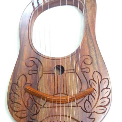 10 String Lyre Harp Instrument Rose wood Lye Harp with Carrying Case & Tuning Key