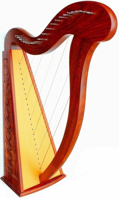 22 String Lever Rose Wood Engraving Celtic Irish Harp
