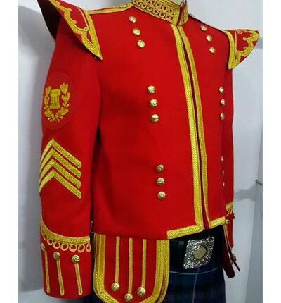 Drum Major Doublet Red Blazer Gold Braid & Trim D/M badge & 4 strip Chevron