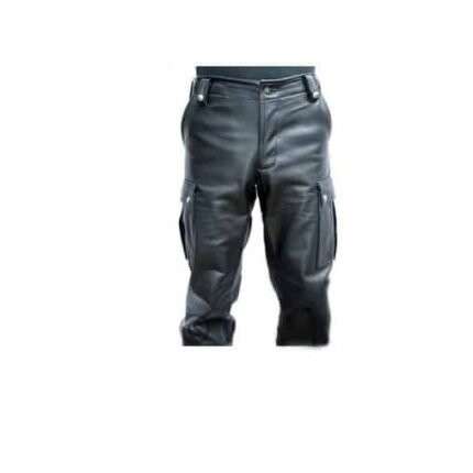 Mens Black Leather Cargo Pants