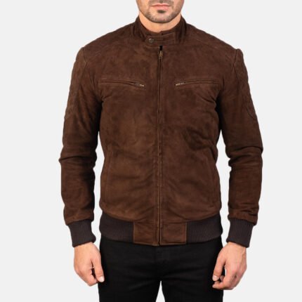 Mens Brown Suede Leather Bomber Jacket